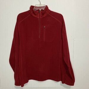 VTG LL Bean Mens Sz Large Red Thin Fleece 1/4 Zip Pullover